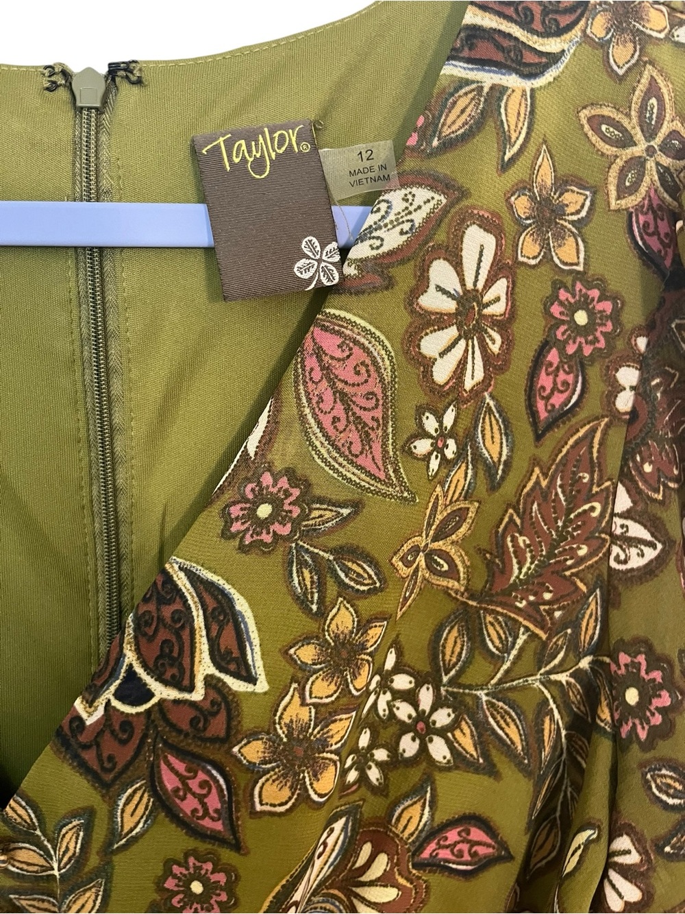 Floral Midi Dress Sage Green V-Neck Smocked Waist Long Sleeve| boho| fall| EUC - Picture 3 of 3